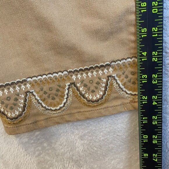 Coldwater Creek Womens Embroidered Pants 16 Natural Fit Tan Cropped Casual Y2K - Picture 7 of 13